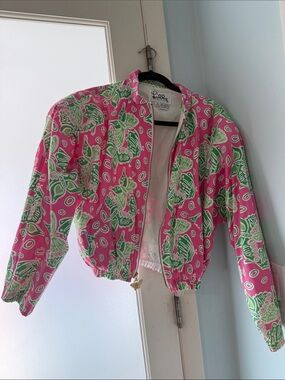 Lilly Pulitzer Pink Green Floral Bomber Jacket